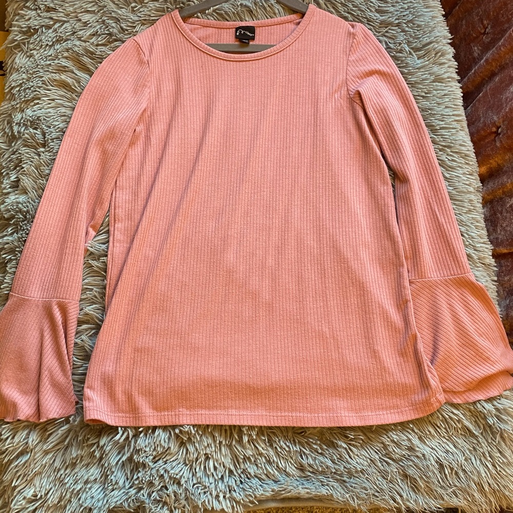 Pink rib knit long sleeve with bell sleeves
